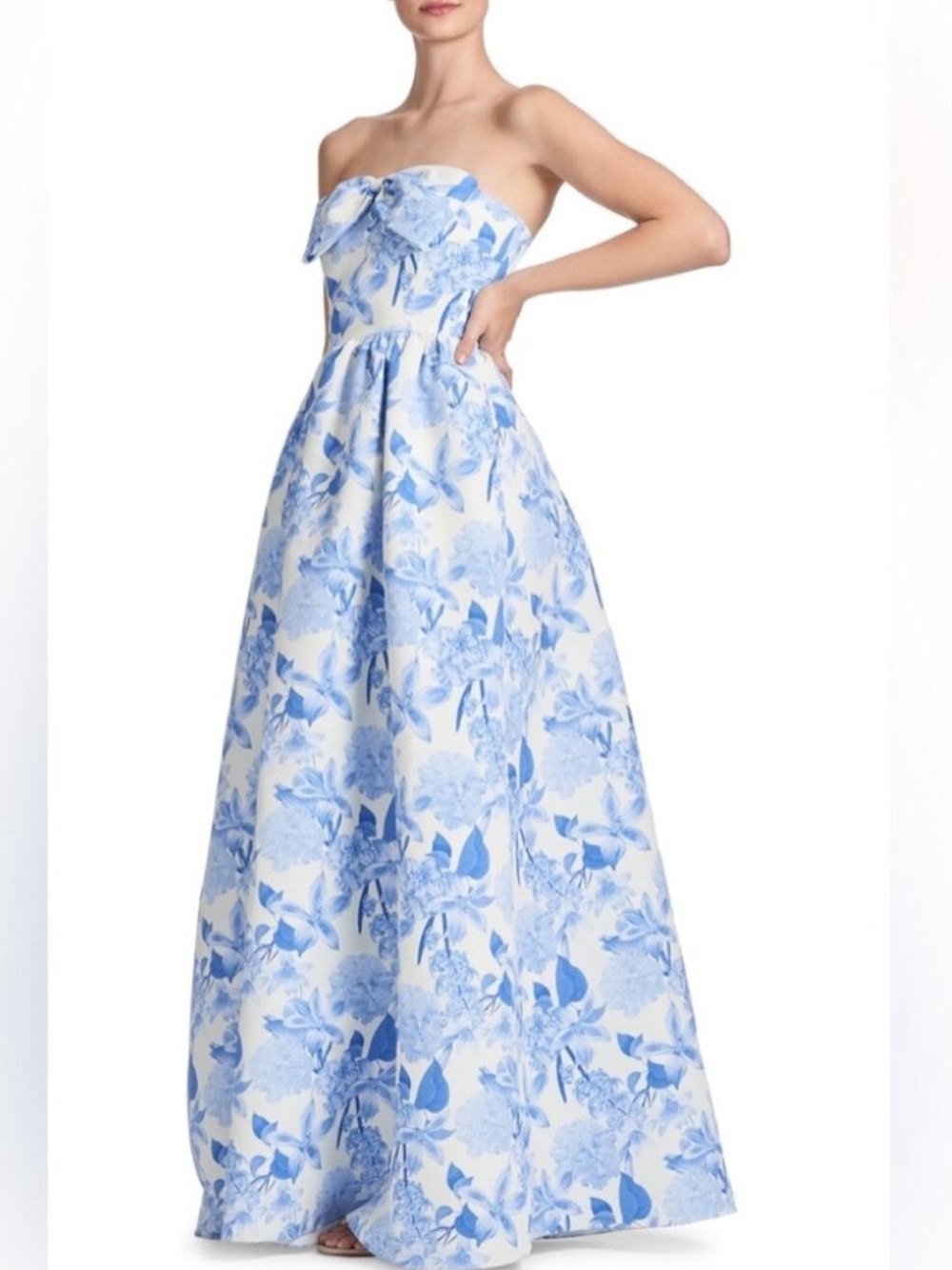 Sachin + Babi Strapless Blue and White Floral Ball Gown